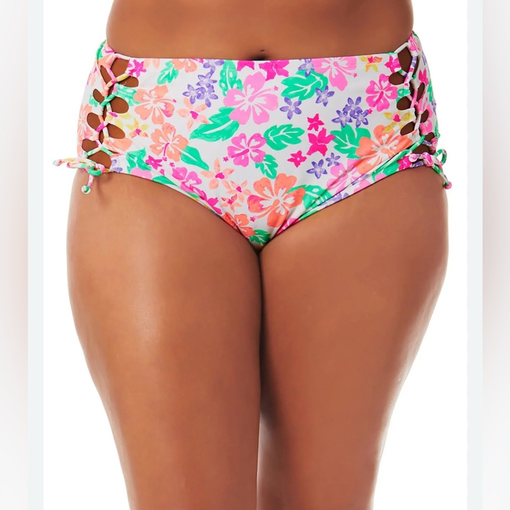 ✨Women's Trendy Plus Size Hawaii Sunsets Lace-Up Bikini Bottoms Size 3XL (22/24)